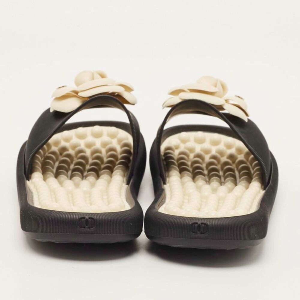 Chanel Cc Camellia Size 40 Black Rubber Flat Slide - Picture 5 of 7